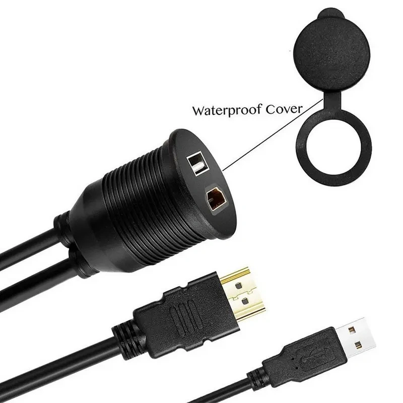 HDMI USB2.0 Car Front Panel Mount Cable Male to Female Waterproof Extension Cable
